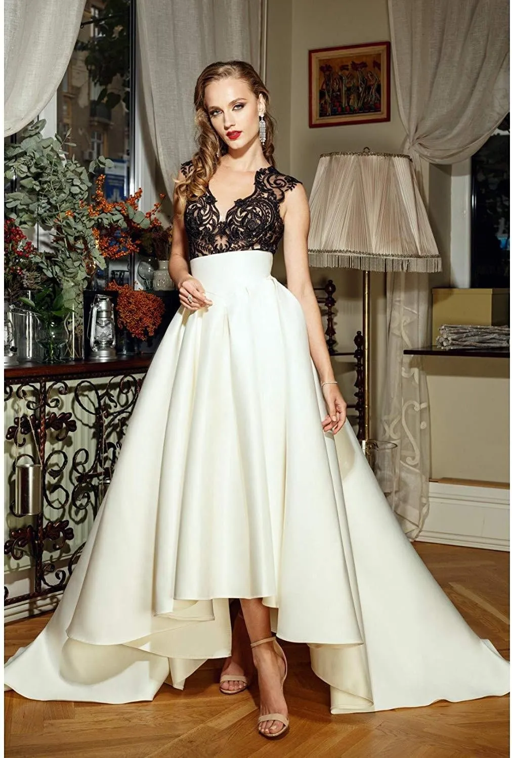 High Low Satin Skirts Pleated Maxi A Line High Waist Formal Prom Skirt Wedding Dress for Women