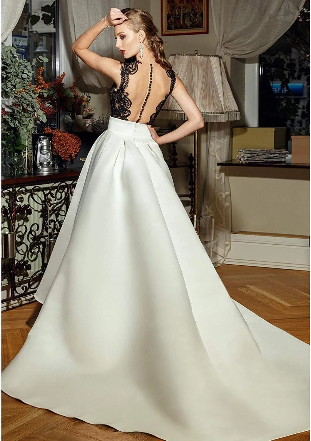 High Low Satin Skirts Pleated Maxi A Line High Waist Formal Prom Skirt Wedding Dress for Women