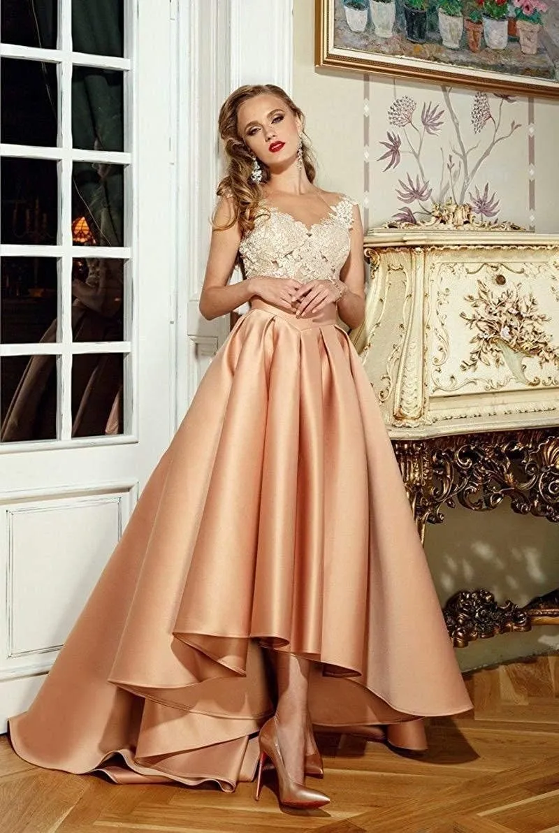 High Low Satin Skirts Pleated Maxi A Line High Waist Formal Prom Skirt Wedding Dress for Women