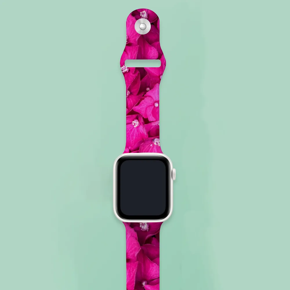 Hydrangeas Hot Pink Apple iWatch Replacement Strap TPU Rubber (FWS)