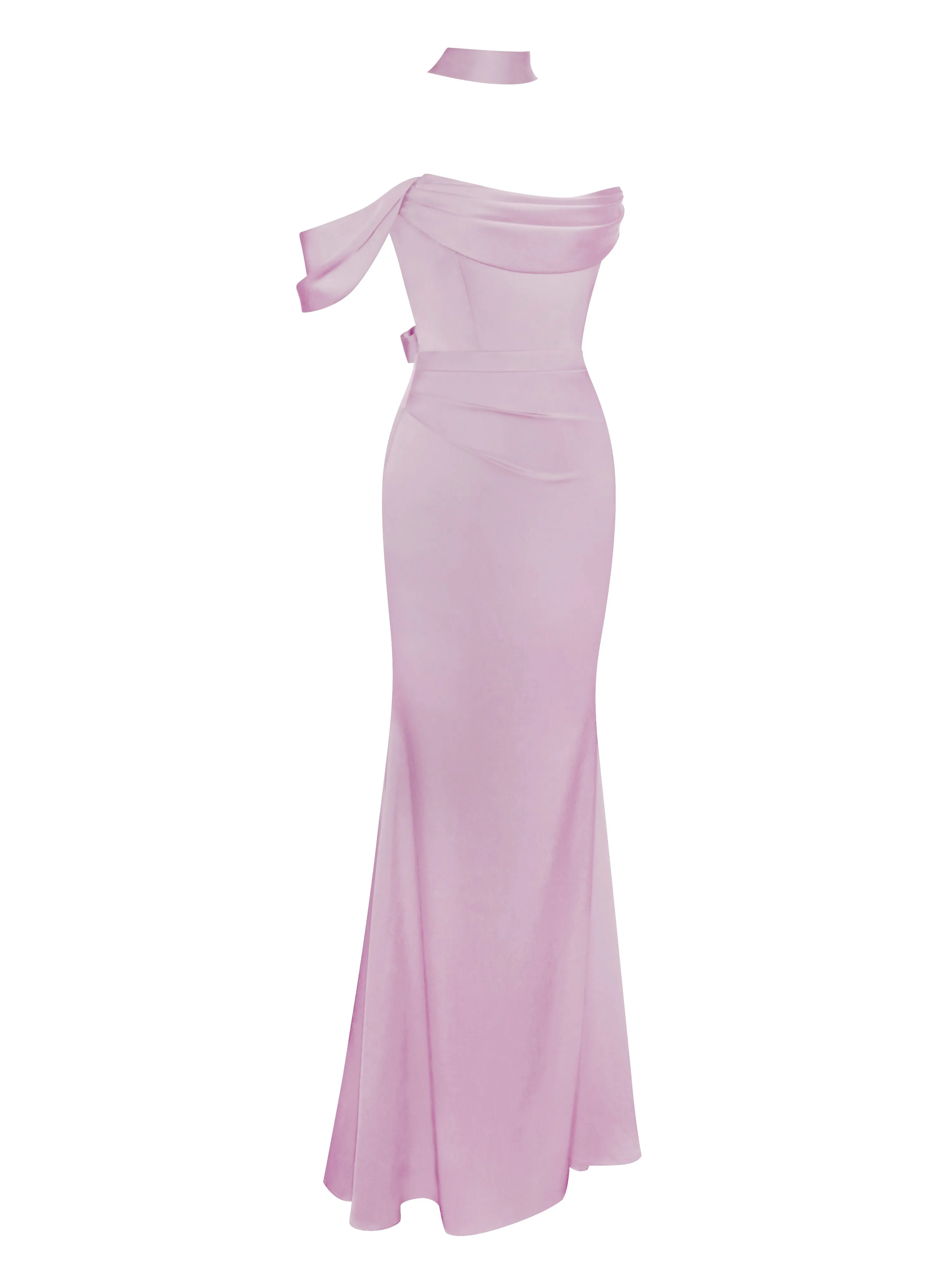 Ivona Mauve Halter Neck Graceful Double Duchess Satin Gown