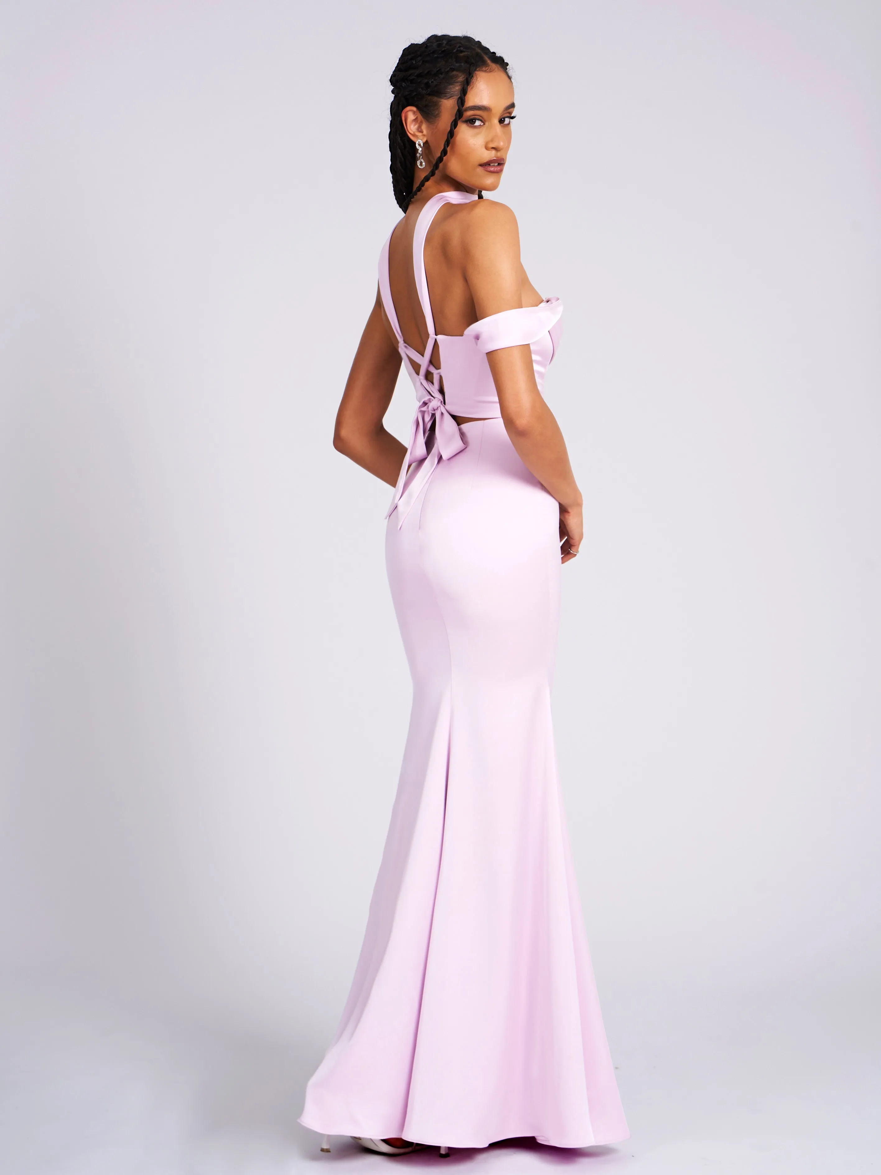Ivona Mauve Halter Neck Graceful Double Duchess Satin Gown