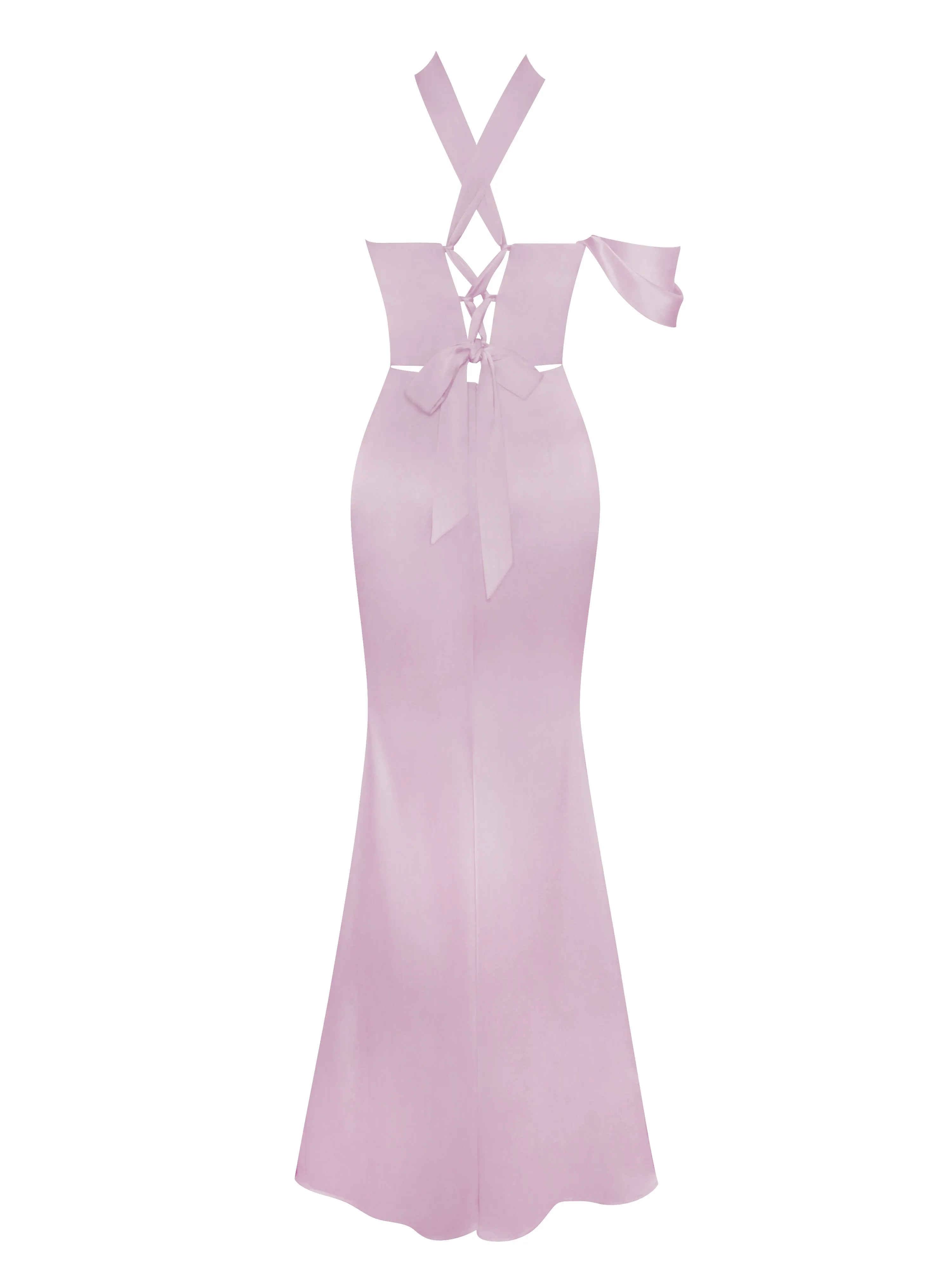 Ivona Mauve Halter Neck Graceful Double Duchess Satin Gown