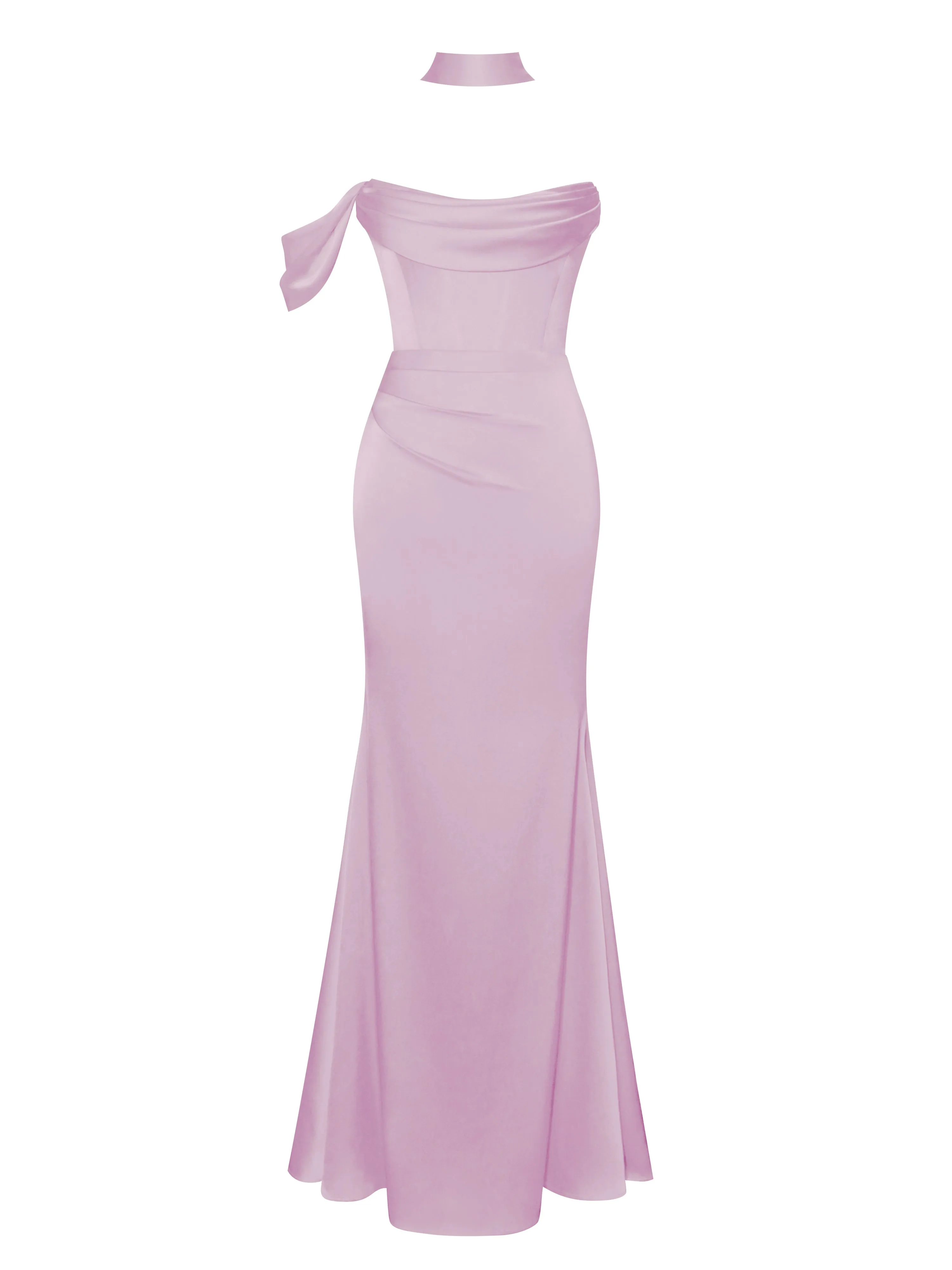 Ivona Mauve Halter Neck Graceful Double Duchess Satin Gown