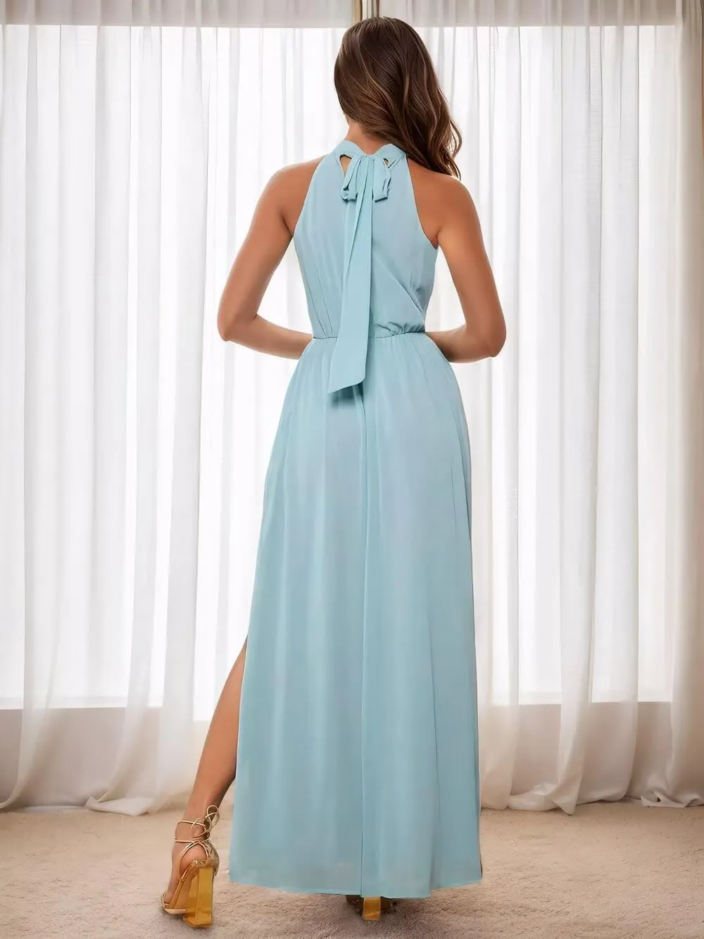 Jamille Halter Bridesmaid Dresses with Slit Chiffon Formal A Line Evening Gown for Women Long 2025 Flowy JA0095