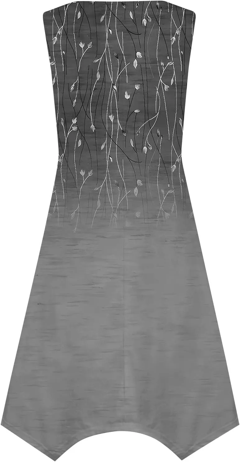 JJHAEVDY Summer Dresses for Women 2025 Round Neck Sleeveless Casual Dress Print Irregular Hem Midi Dresses Tank Daily Dresses