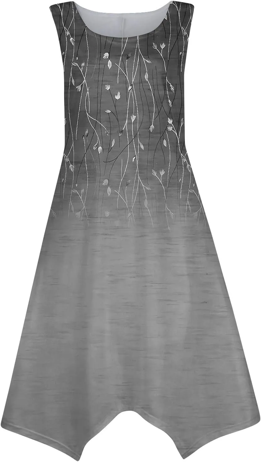 JJHAEVDY Summer Dresses for Women 2025 Round Neck Sleeveless Casual Dress Print Irregular Hem Midi Dresses Tank Daily Dresses