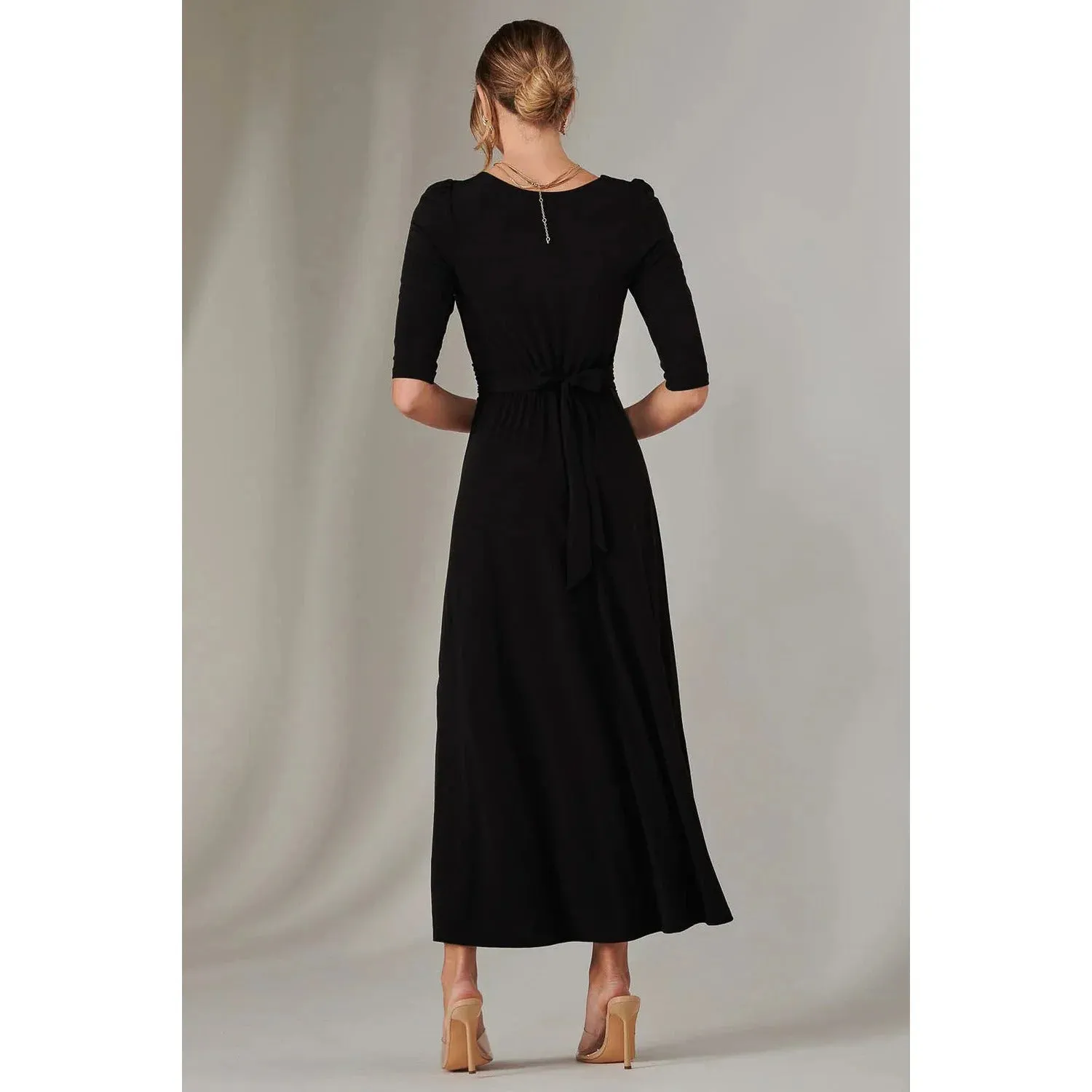 Jolie Moi 3/4 Sleeve Black Midaxi Dress