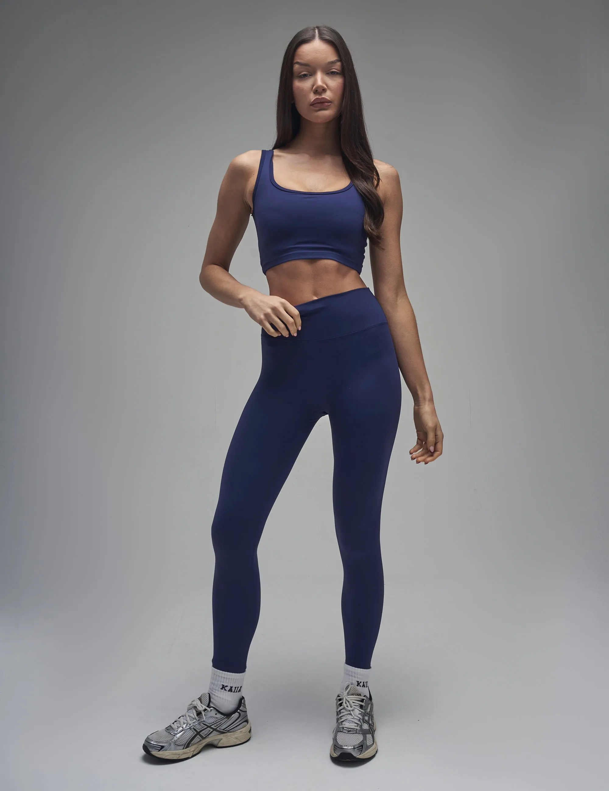 Kaiia Sculpt Square Neck Crop Top Navy