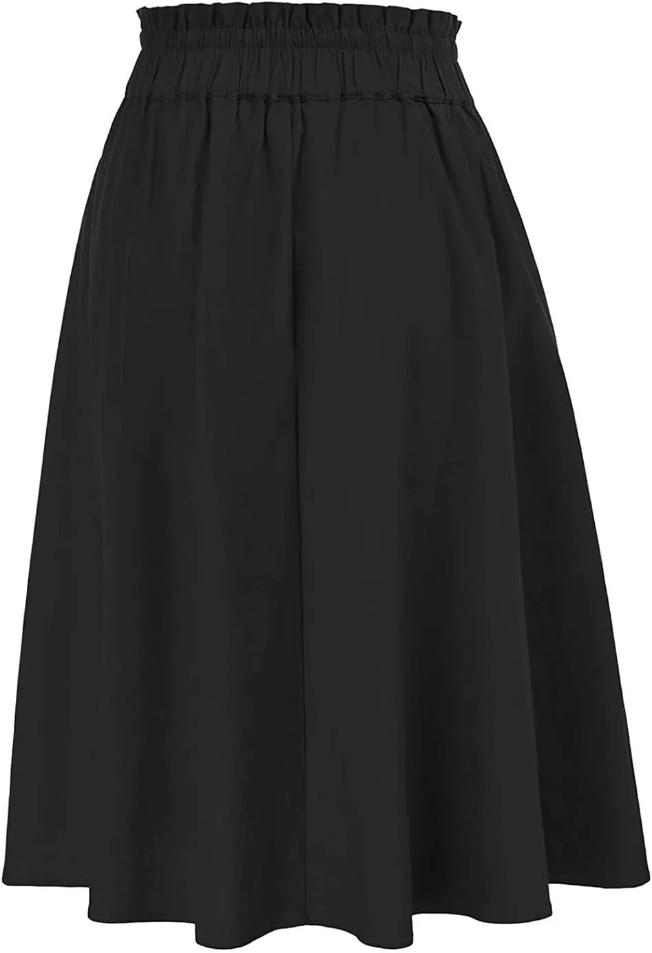 Knee Length Skirts for Women Summer Casual Flowy Drawstring Elastic Waist Pleated A-Line Midi Skirt with Pockets