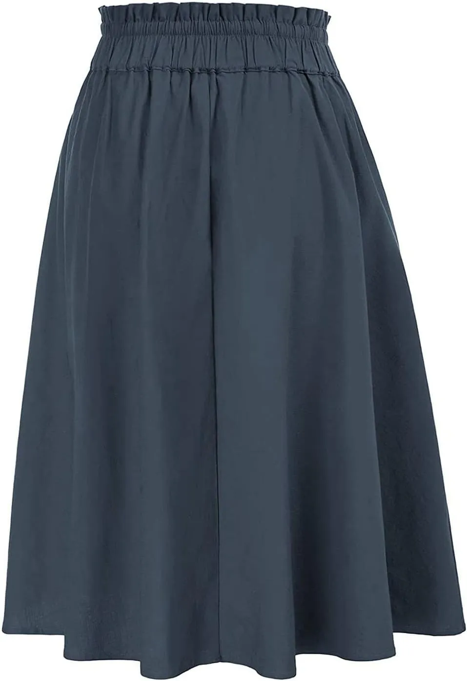 Knee Length Skirts for Women Summer Casual Flowy Drawstring Elastic Waist Pleated A-Line Midi Skirt with Pockets