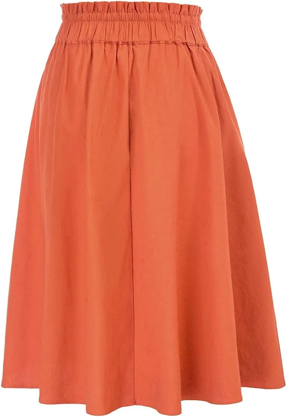Knee Length Skirts for Women Summer Casual Flowy Drawstring Elastic Waist Pleated A-Line Midi Skirt with Pockets