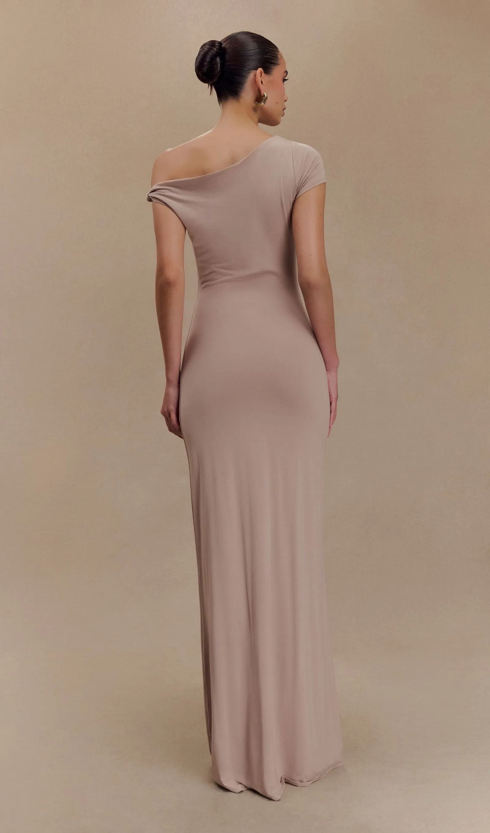 Knotted shoulder Modal Maxi Dress-Apricot