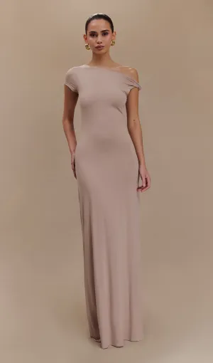 Knotted shoulder Modal Maxi Dress-Apricot