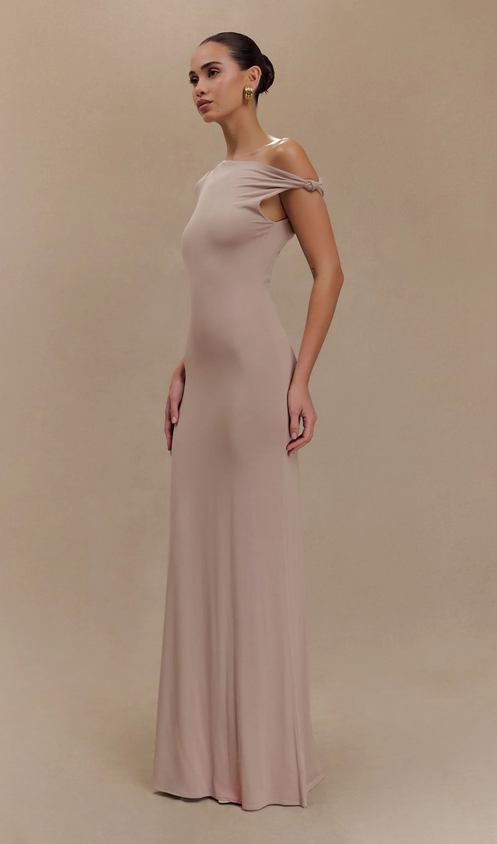 Knotted shoulder Modal Maxi Dress-Apricot