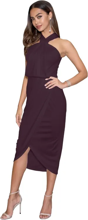 KOH KOH Womens Long Halter Neck Dressy Slit Bridesmaid Wedding Guest Midi Dress