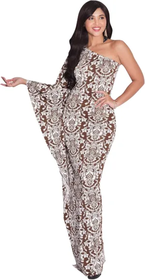 KOH KOH Womens Long One Shoulder Hawaiian Flower Print Summer Cocktail Maxi Dress Gown