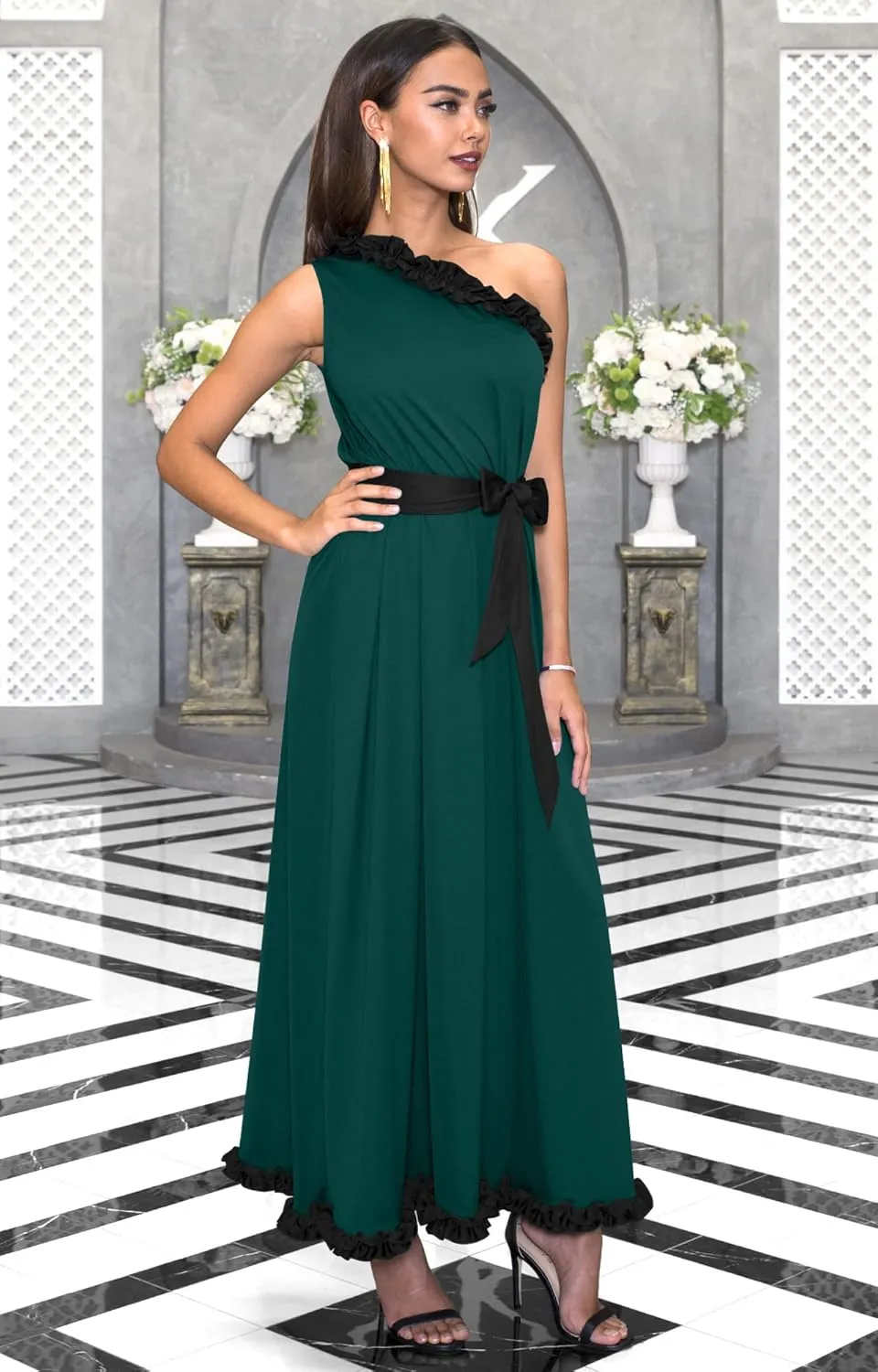 KOH KOH Womens Long One Shoulder Sleeveless Spring Summer Two Tone Maxi Dress