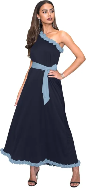 KOH KOH Womens Long One Shoulder Sleeveless Spring Summer Two Tone Maxi Dress