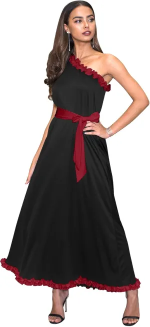 KOH KOH Womens Long One Shoulder Sleeveless Spring Summer Two Tone Maxi Dress