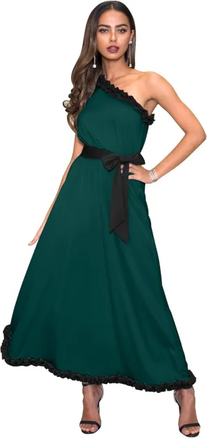 KOH KOH Womens Long One Shoulder Sleeveless Spring Summer Two Tone Maxi Dress