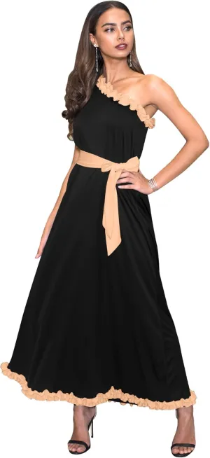 KOH KOH Womens Long One Shoulder Sleeveless Spring Summer Two Tone Maxi Dress