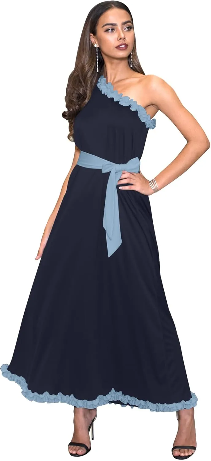 KOH KOH Womens Long One Shoulder Sleeveless Spring Summer Two Tone Maxi Dress