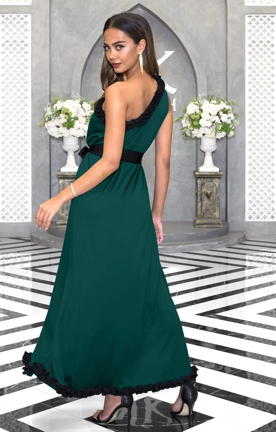 KOH KOH Womens Long One Shoulder Sleeveless Spring Summer Two Tone Maxi Dress