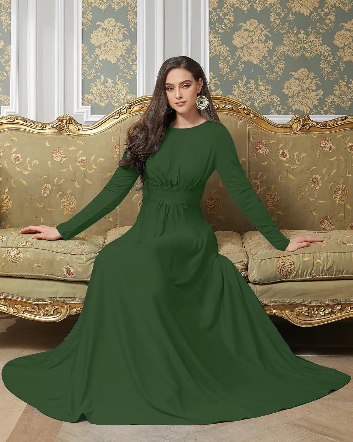 KOH KOH Womens Long Sleeve Flowy Empire Waist Fall Winter Party Gown