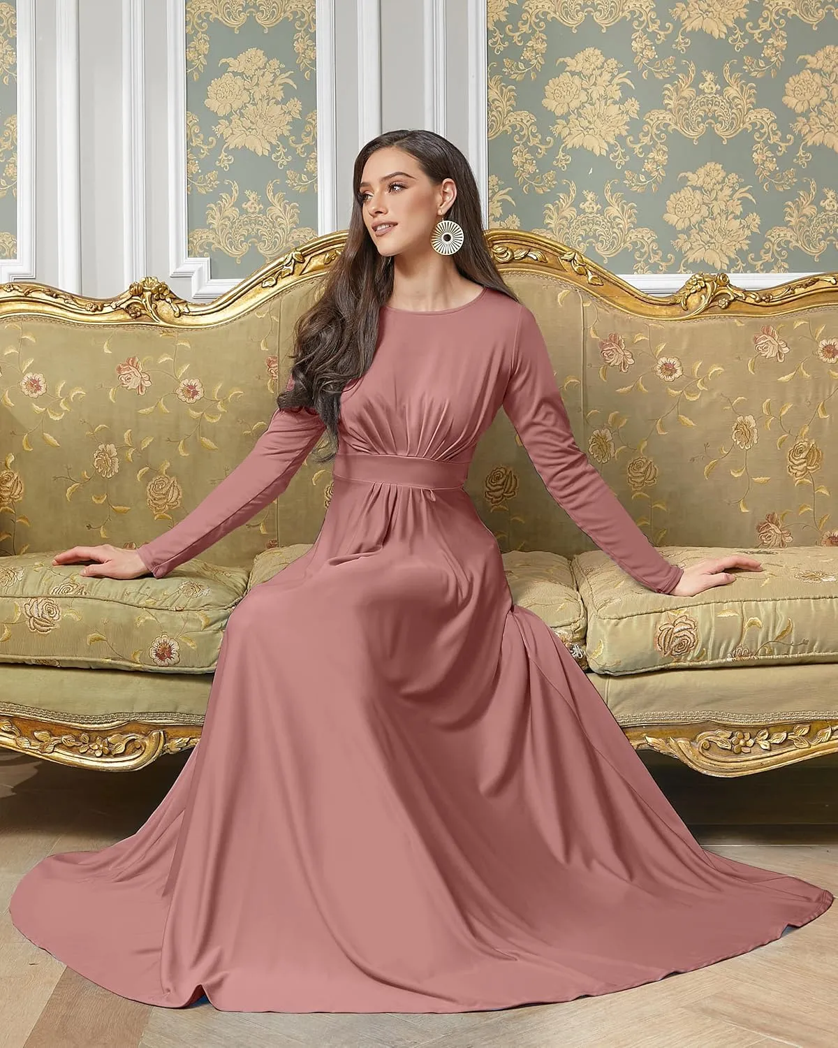 KOH KOH Womens Long Sleeve Flowy Empire Waist Fall Winter Party Gown