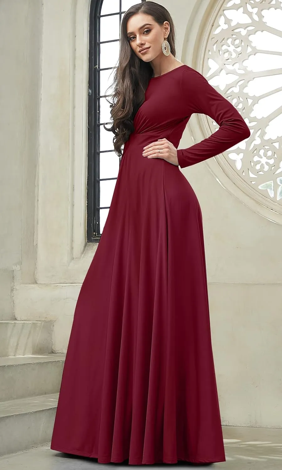 KOH KOH Womens Long Sleeve Flowy Empire Waist Fall Winter Party Gown