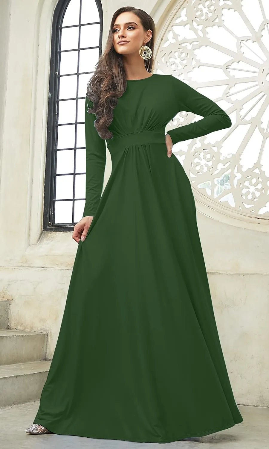 KOH KOH Womens Long Sleeve Flowy Empire Waist Fall Winter Party Gown