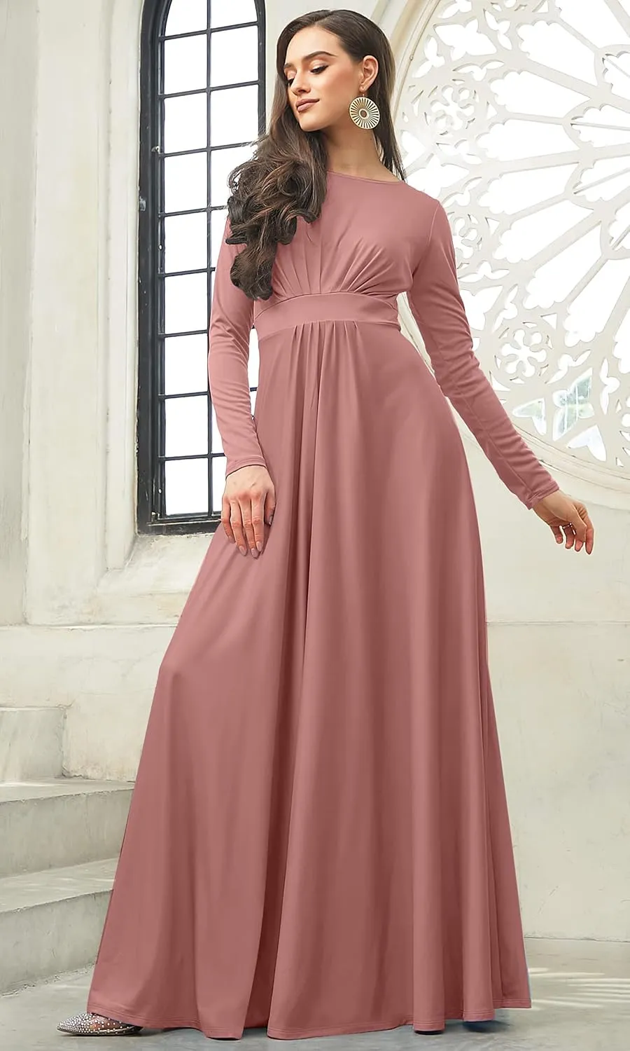 KOH KOH Womens Long Sleeve Flowy Empire Waist Fall Winter Party Gown