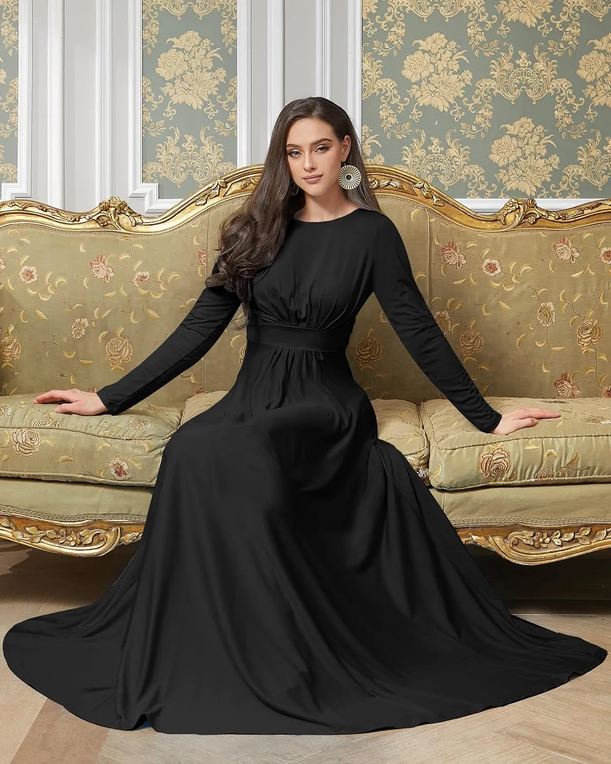 KOH KOH Womens Long Sleeve Flowy Empire Waist Fall Winter Party Gown