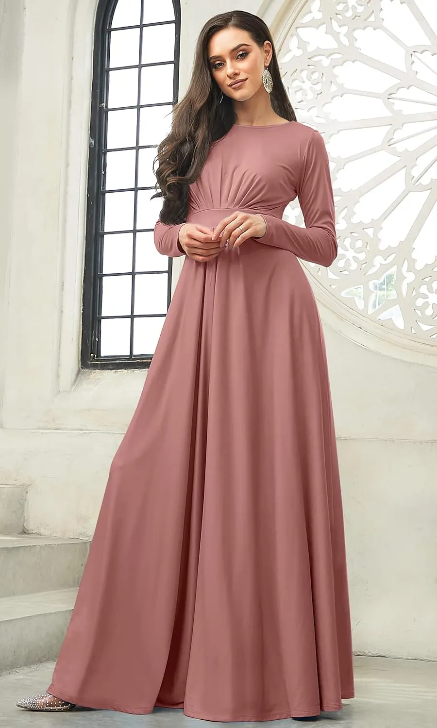 KOH KOH Womens Long Sleeve Flowy Empire Waist Fall Winter Party Gown
