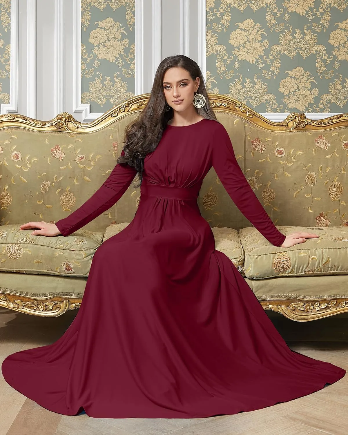 KOH KOH Womens Long Sleeve Flowy Empire Waist Fall Winter Party Gown