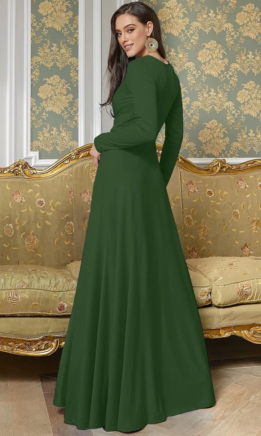 KOH KOH Womens Long Sleeve Flowy Empire Waist Fall Winter Party Gown