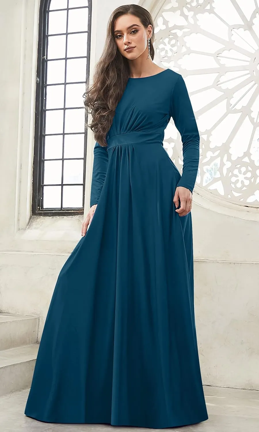 KOH KOH Womens Long Sleeve Soft Flowy Empire Waist Fall Winter Party Gown