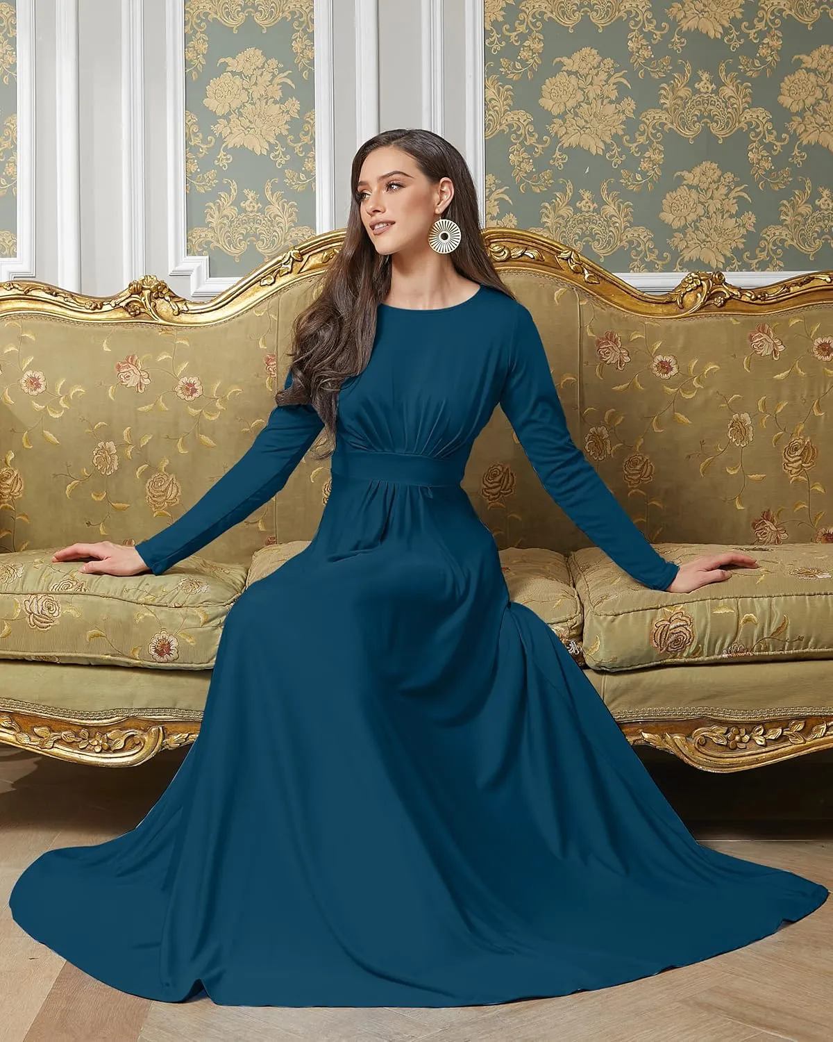 KOH KOH Womens Long Sleeve Soft Flowy Empire Waist Fall Winter Party Gown