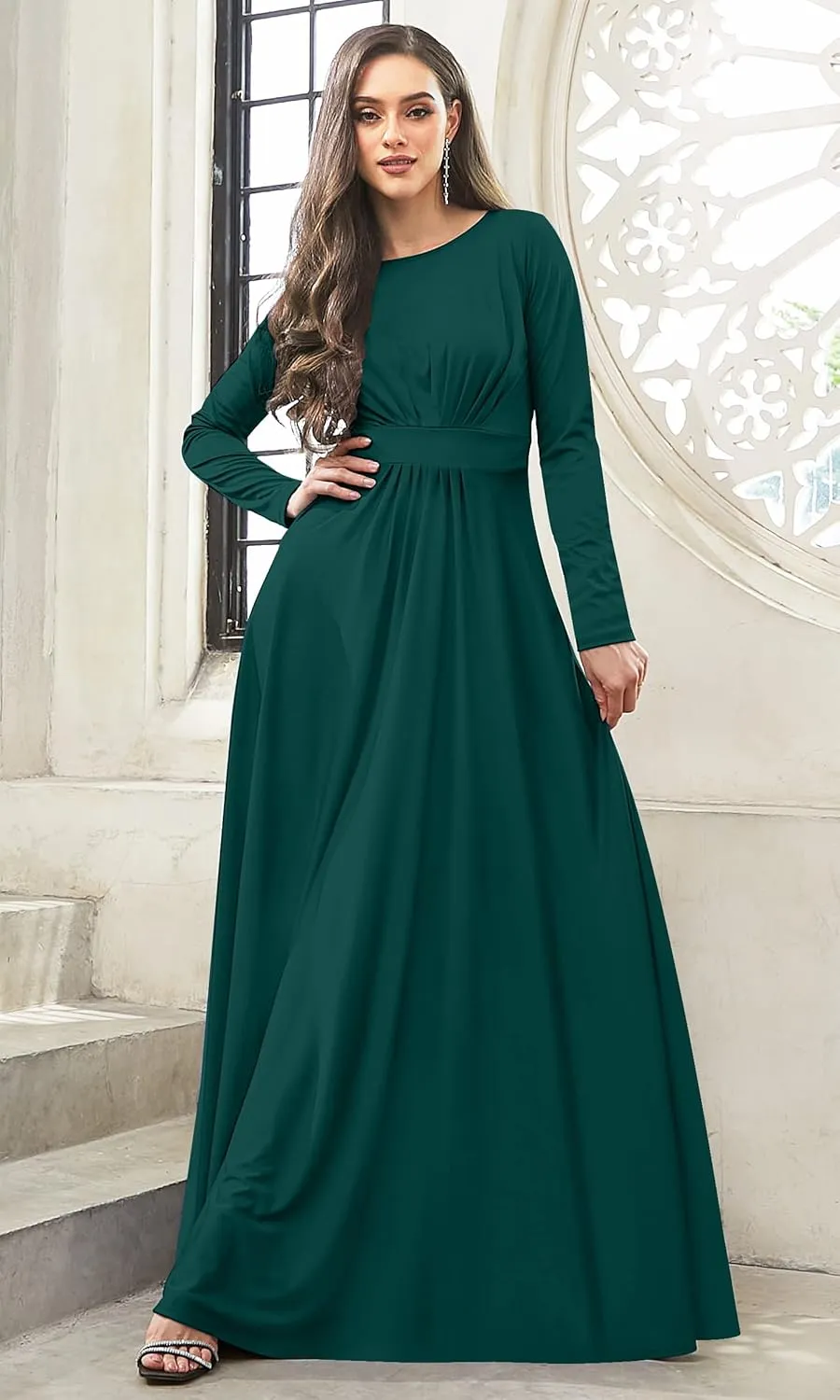 KOH KOH Womens Long Sleeve Soft Flowy Empire Waist Fall Winter Party Gown