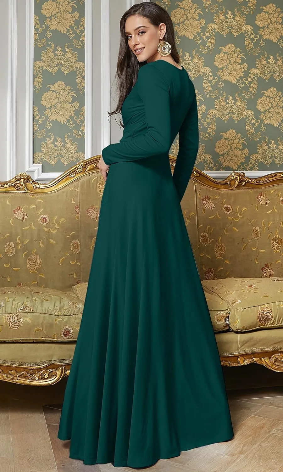 KOH KOH Womens Long Sleeve Soft Flowy Empire Waist Fall Winter Party Gown