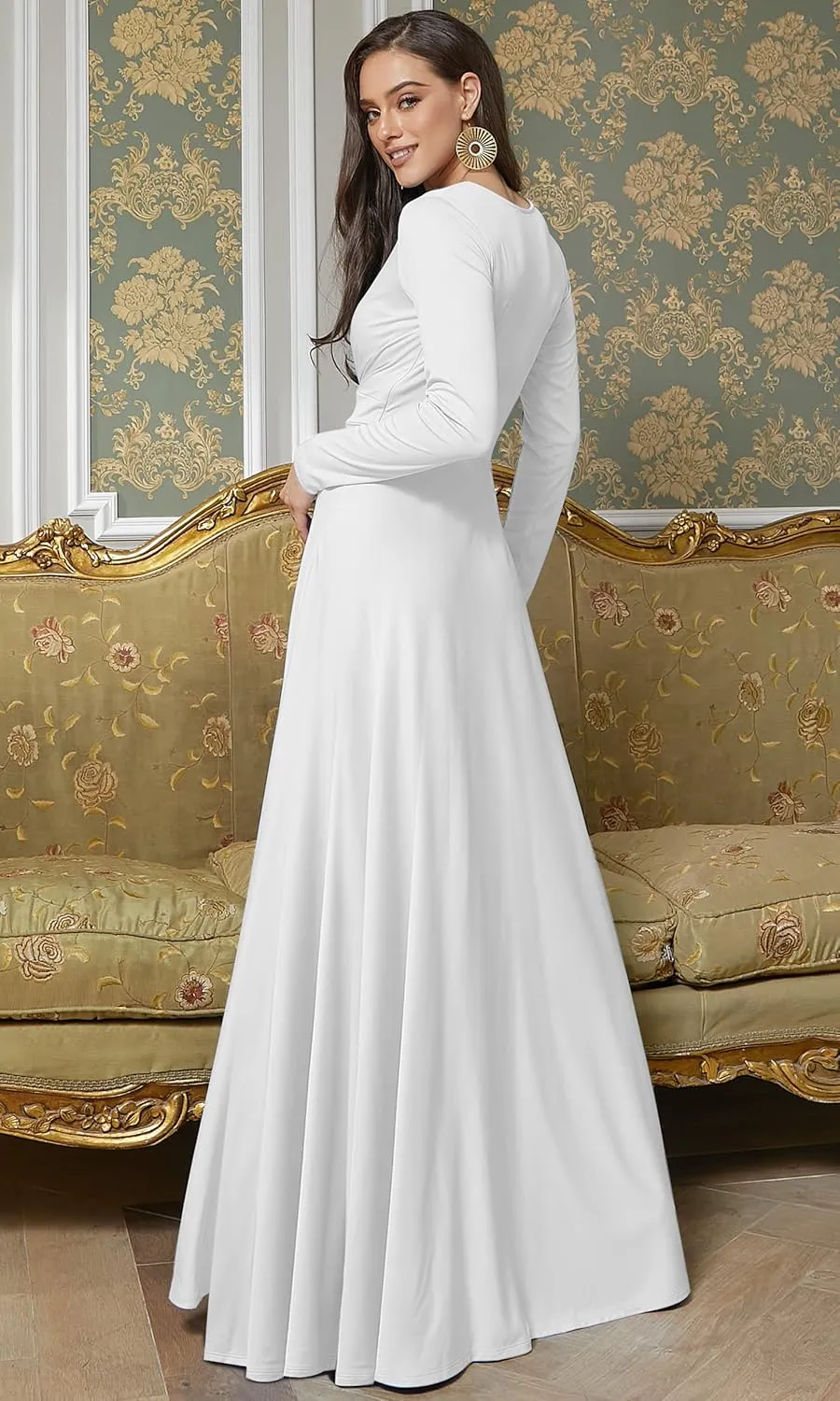 KOH KOH Womens Long Sleeve Soft Flowy Empire Waist Fall Winter Party Gown