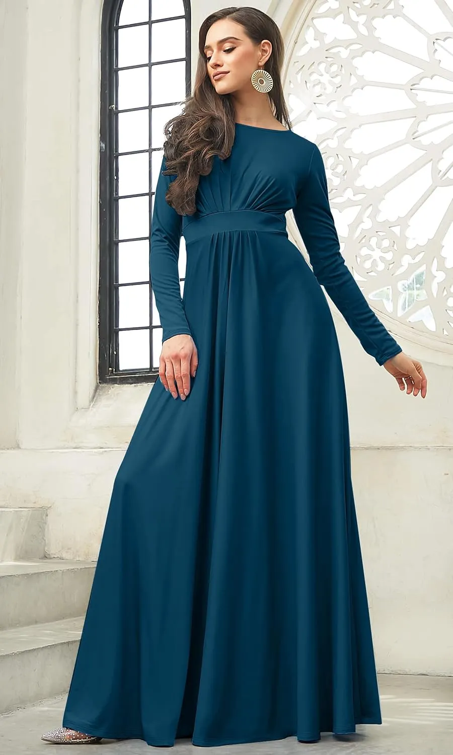 KOH KOH Womens Long Sleeve Soft Flowy Empire Waist Fall Winter Party Gown