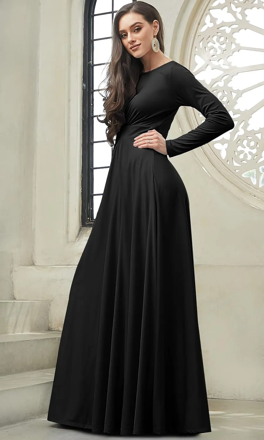 KOH KOH Womens Long Sleeve Soft Flowy Empire Waist Fall Winter Party Gown