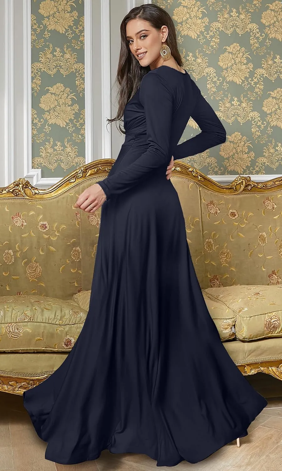 KOH KOH Womens Long Sleeve Soft Flowy Empire Waist Fall Winter Party Gown