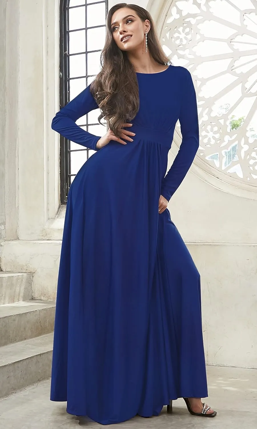 KOH KOH Womens Long Sleeve Soft Flowy Empire Waist Fall Winter Party Gown