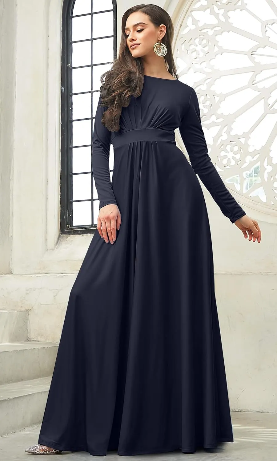 KOH KOH Womens Long Sleeve Soft Flowy Empire Waist Fall Winter Party Gown