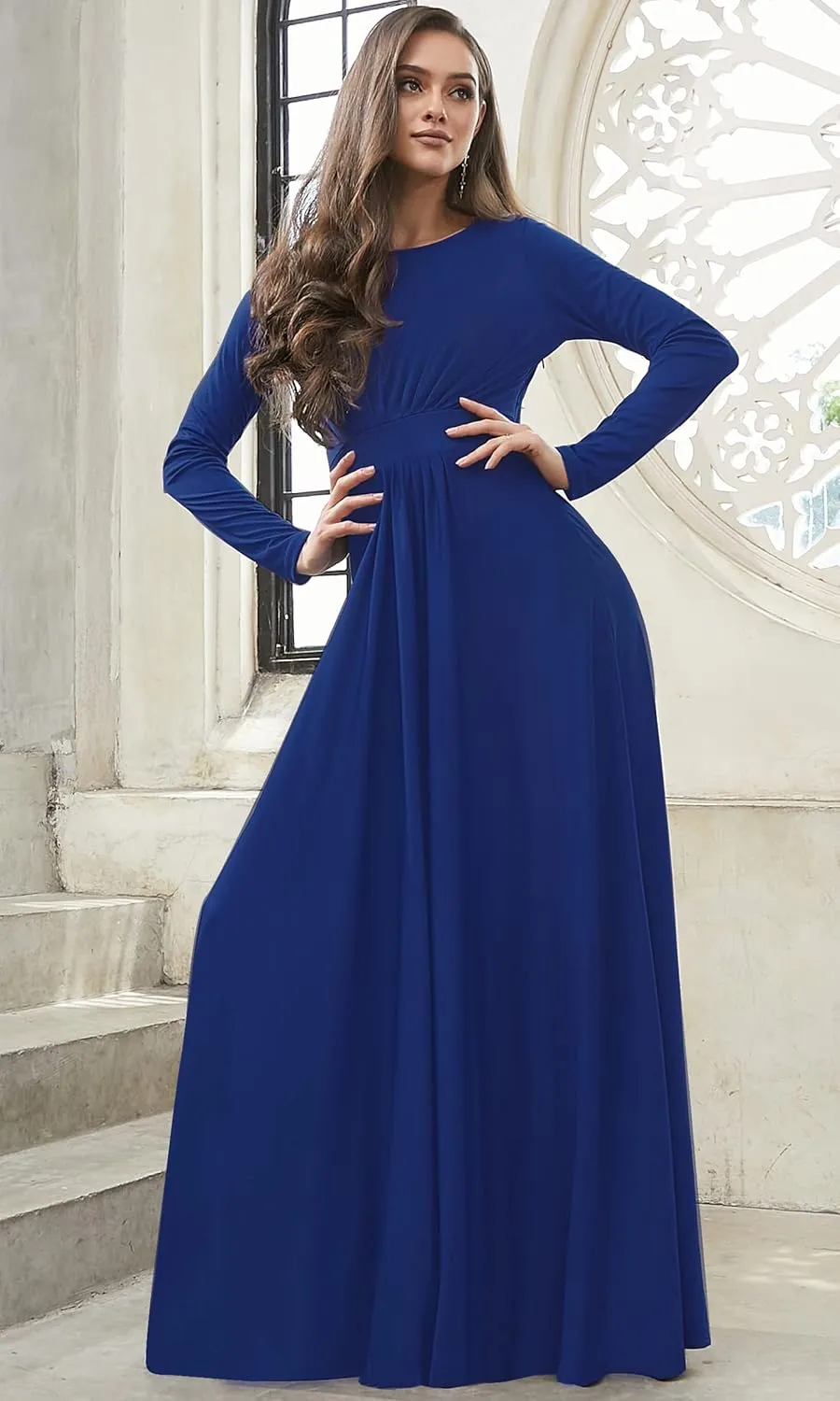 KOH KOH Womens Long Sleeve Soft Flowy Empire Waist Fall Winter Party Gown