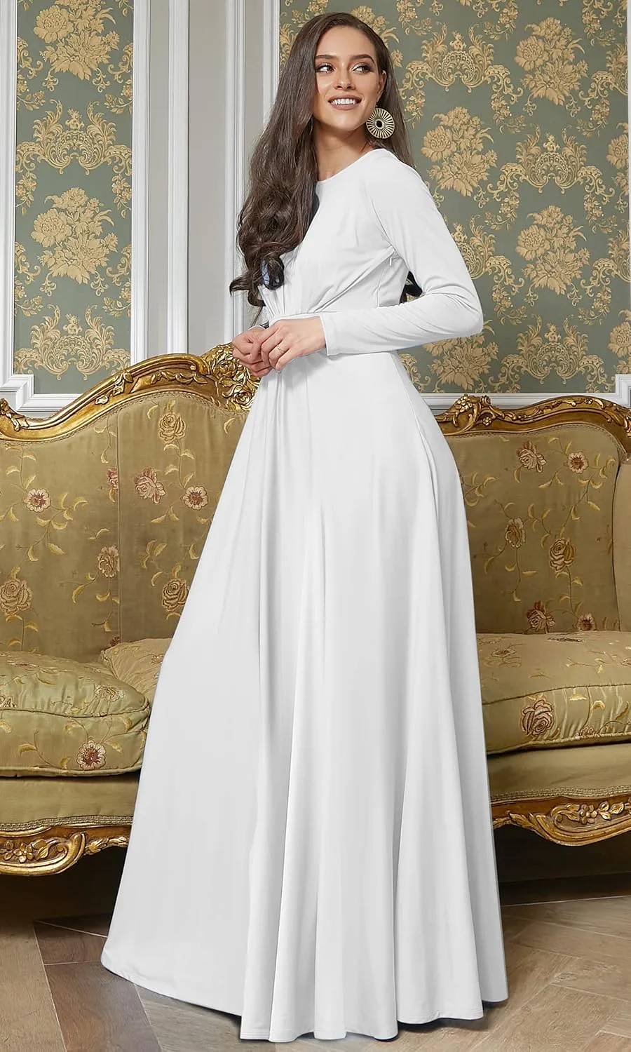 KOH KOH Womens Long Sleeve Soft Flowy Empire Waist Fall Winter Party Gown