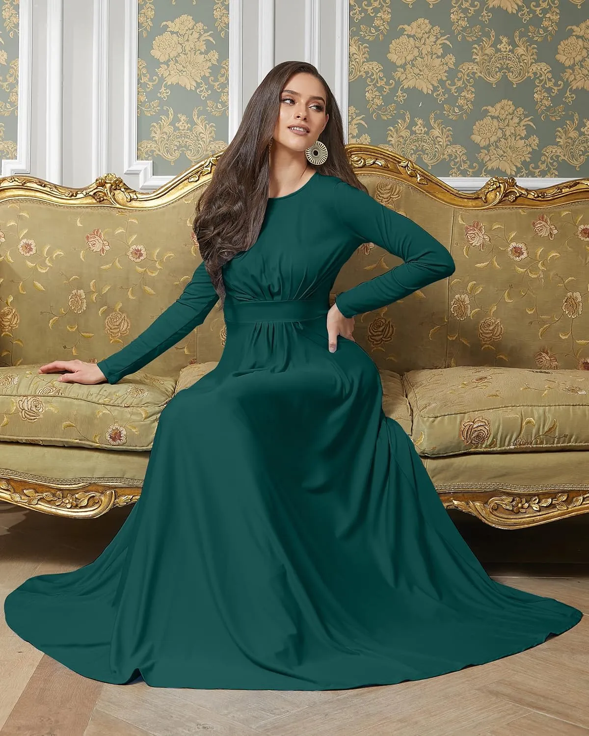 KOH KOH Womens Long Sleeve Soft Flowy Empire Waist Fall Winter Party Gown